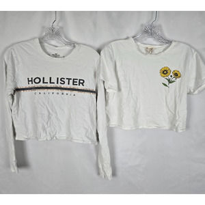 Hollister & French Pastry T-Shirts Women's XS White Black Yellow Cropped